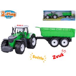 2-Play Traffic traktor s vlečkou 45cm na setrvačník na baterie se světlem a zvukem v krabičce